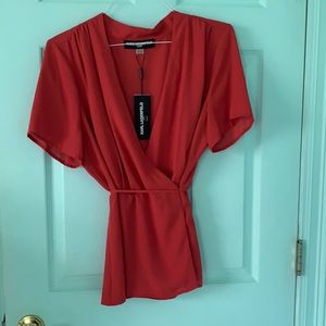 Karl Lagerfeld Red Wrap Top Size XL